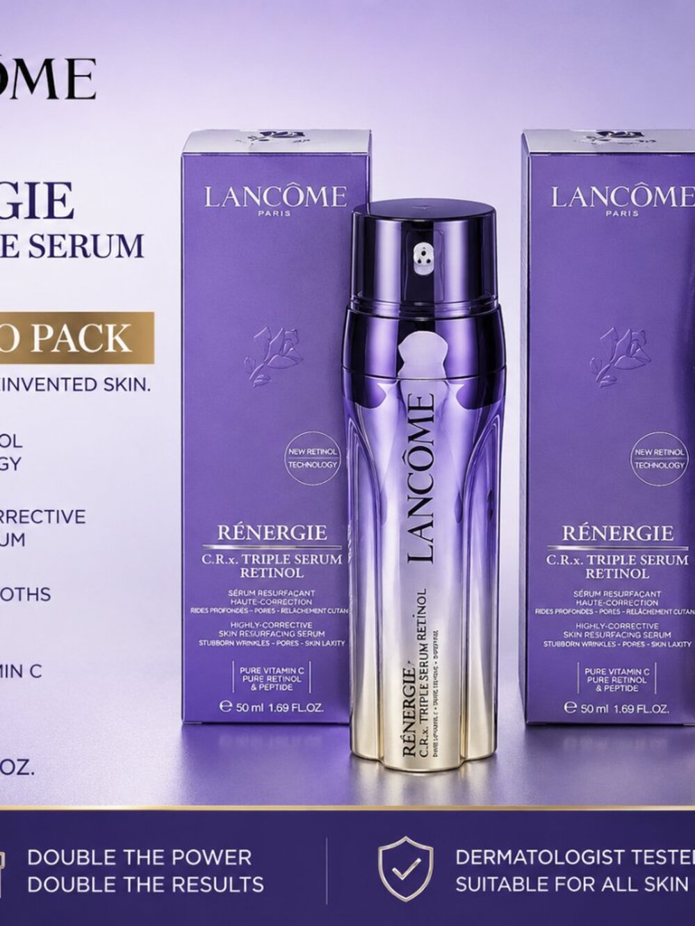 Lancôme Rénergie Triple Serum Retinol 1.7oz 50ml Anti Aging Face Serum (2 Pack)